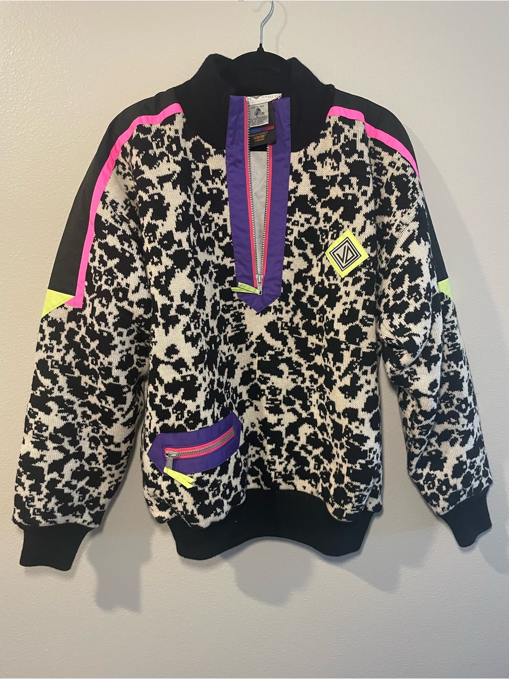 VTG 80s JD Sun Valley Lined 1/2 Zip Pullover Sweater Neon Adult L